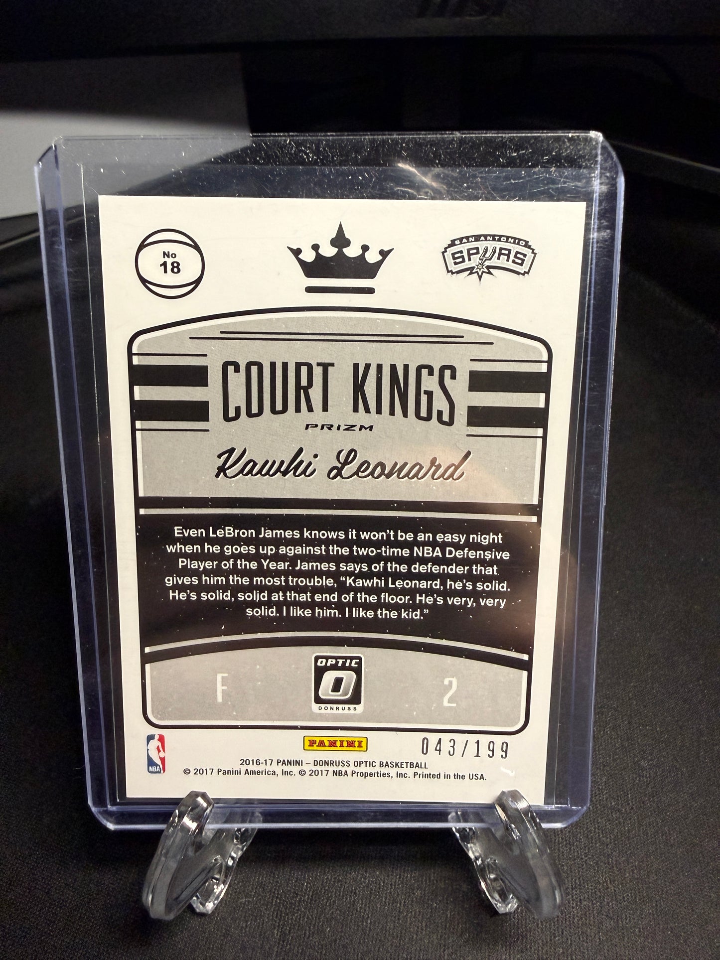 2017 Panini Optic Basketball Court Kings Kawhi Leonard /199