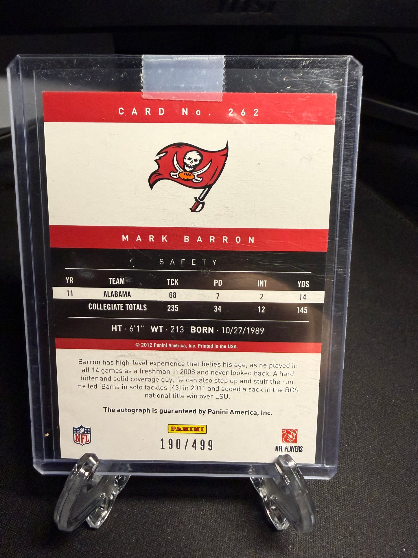 2012 Prestige Rookie Mark Barron Auto /499