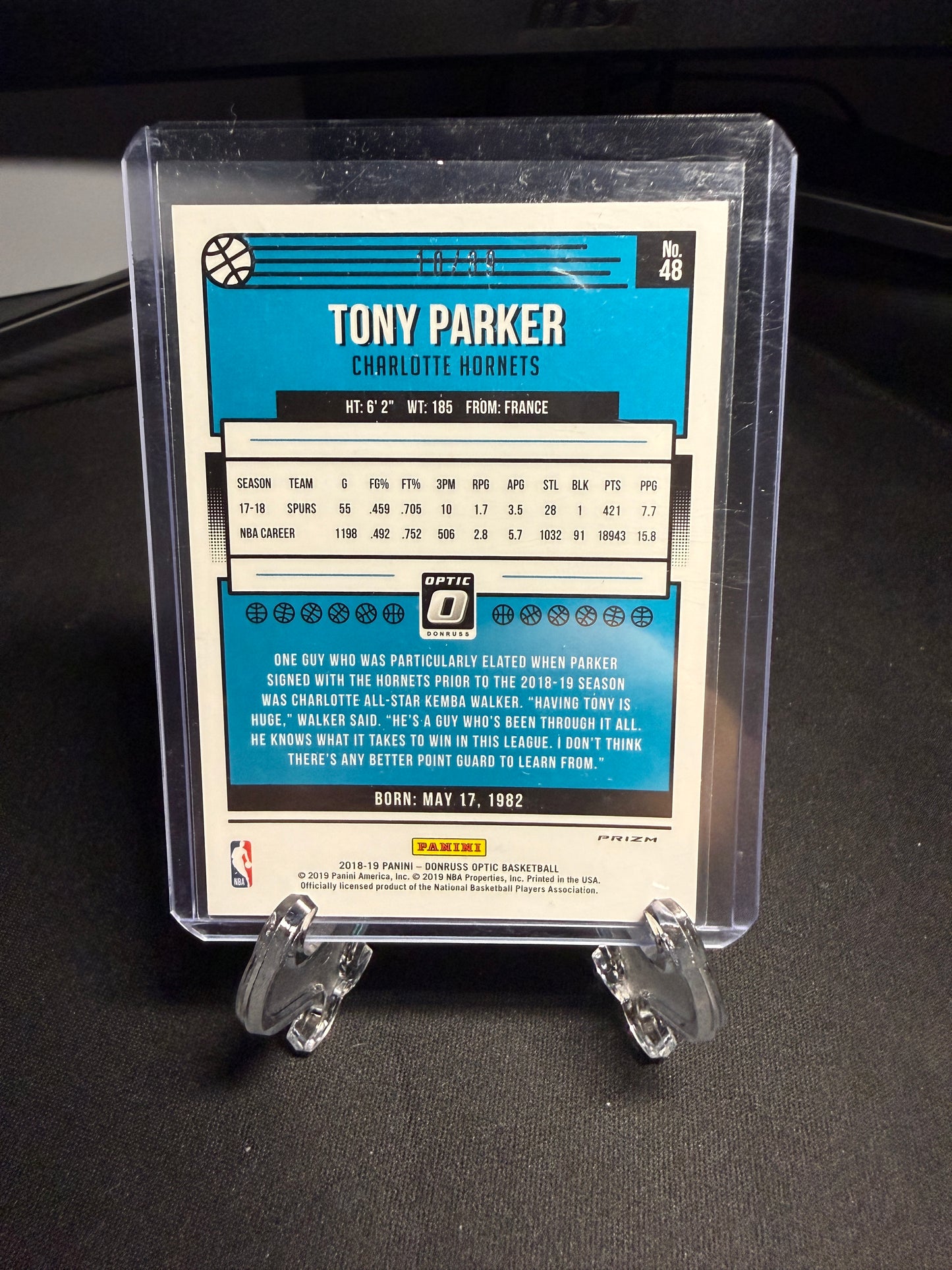 2019 Panini Optic Basketball Tony Parker Black Velocity /39