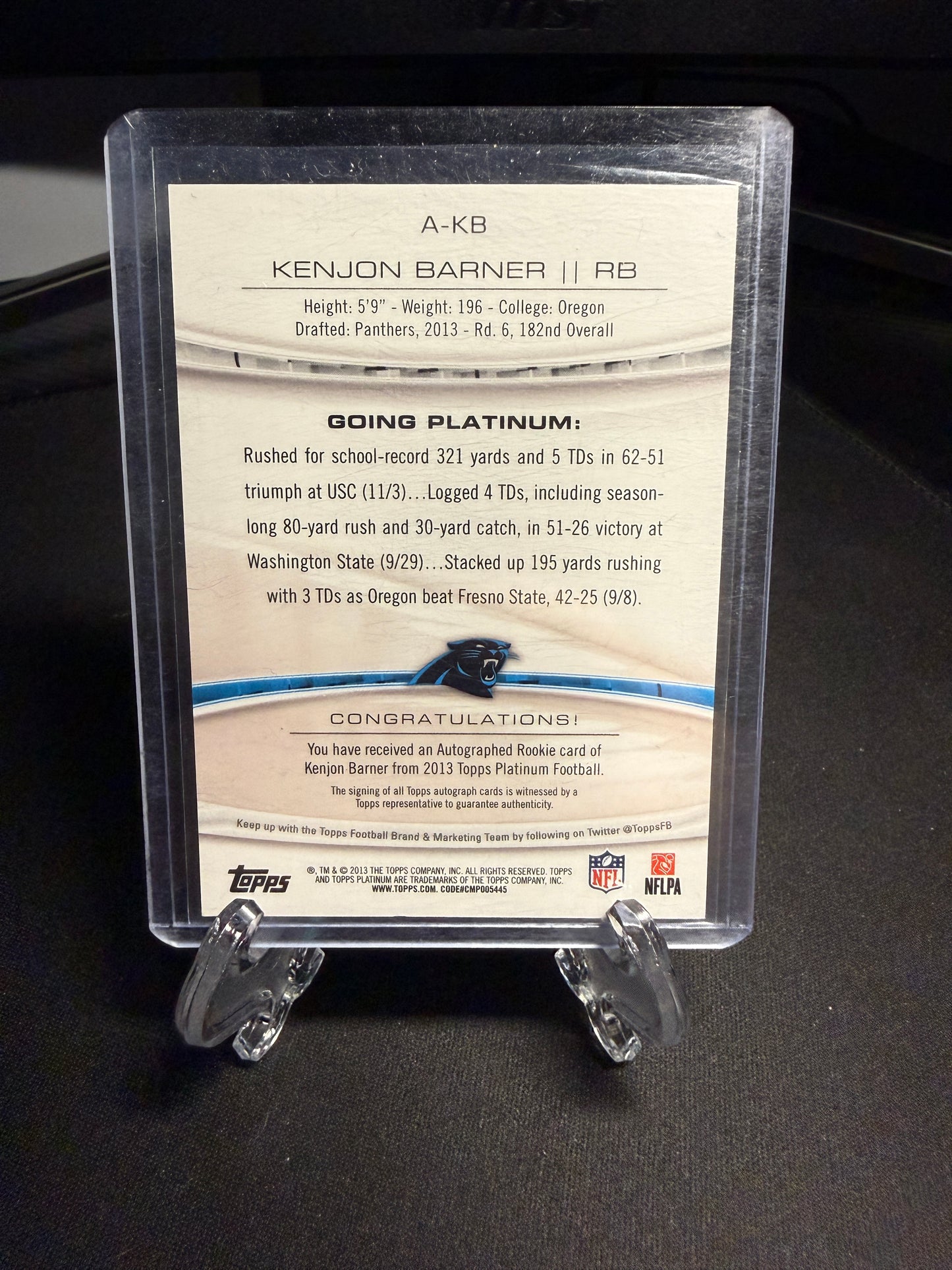 2013 Topps Platinum Rookie Kenjon Barner Auto