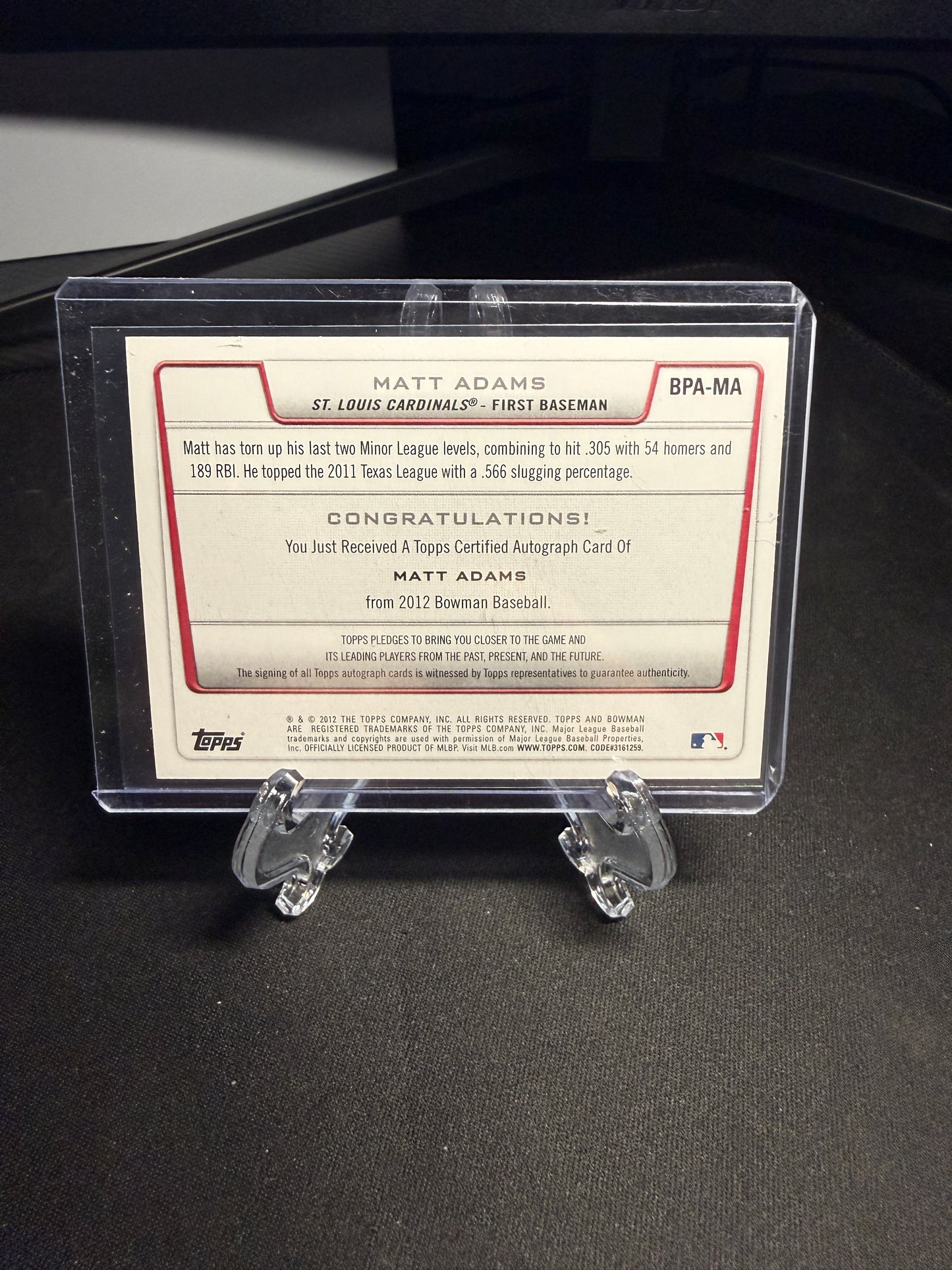 2012 Bowman Matt Adams Auto