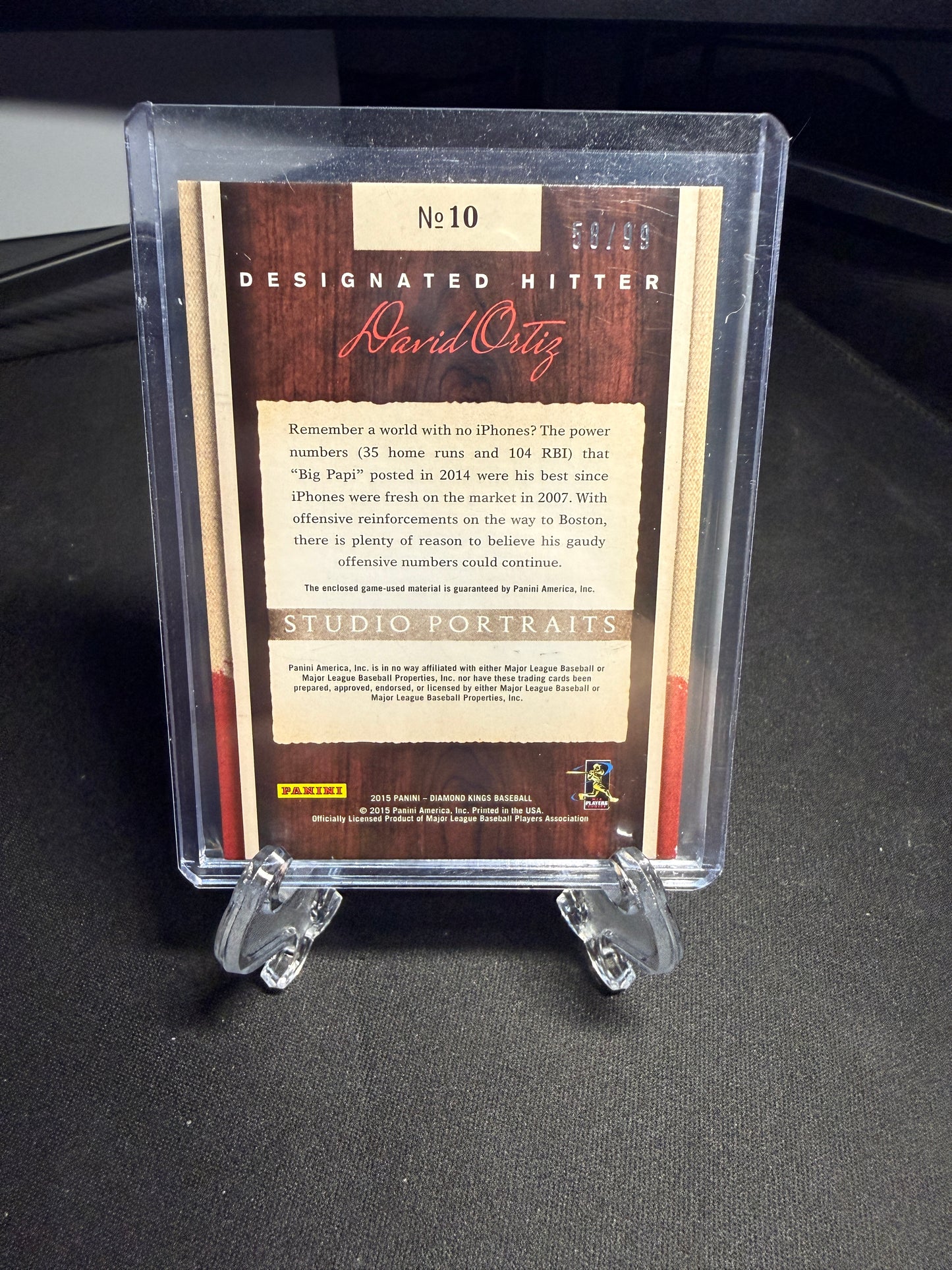 2015 Panini Diamond Kings Studio Portrait David Ortiz /99