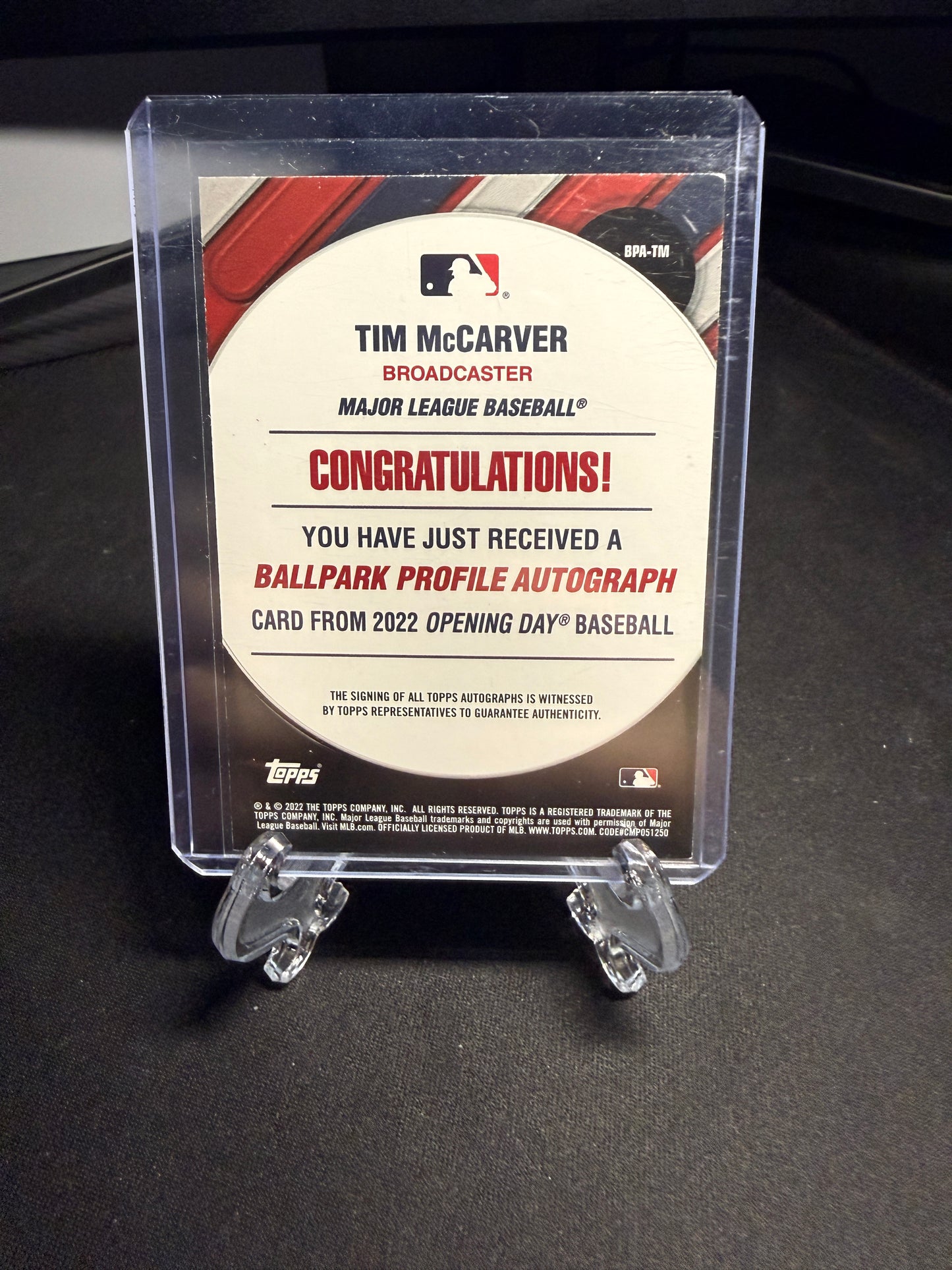 2022 Topps Opening Day Tim Mccarver Auto